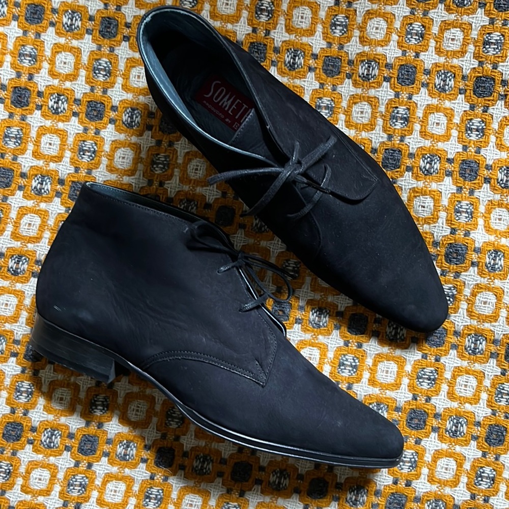 Vintage Women’s lace-up ankle boots, black suede, Made in Japan, Size 5.5 - 6